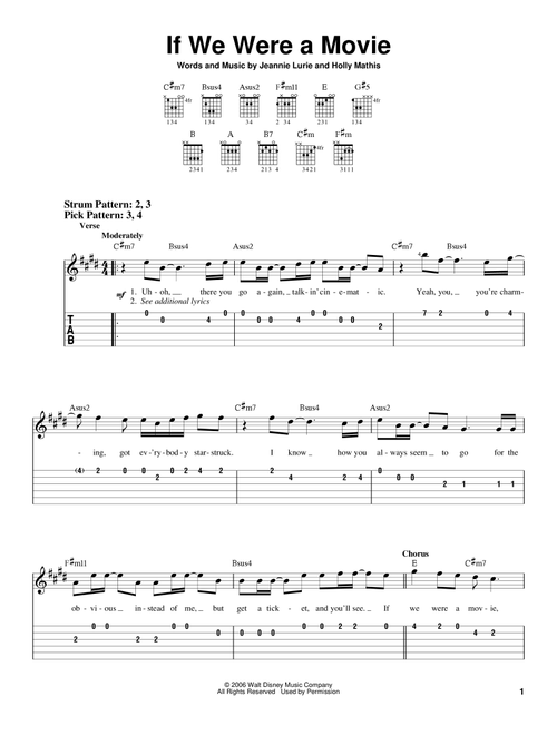 If We Were A Movie - Hannah Montana, Miley Cyrus (Easy Guitar with TAB)