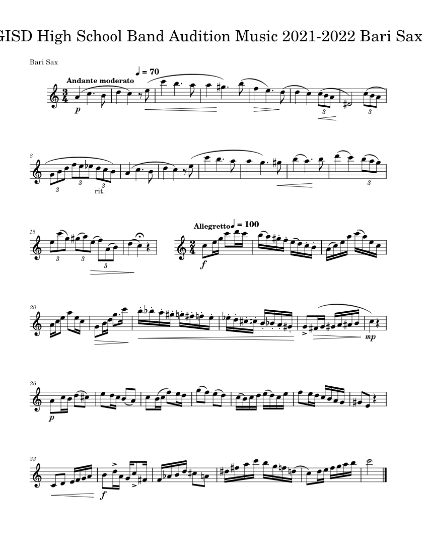 GISD High School Band Audition Music 20212022 Bari Sax Sheet music