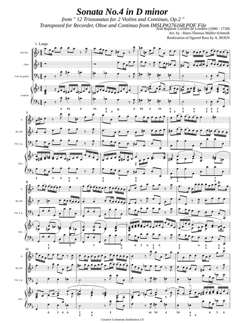 Loeillet, J.B. de London _ Trio Sonata d-moll,Op.2 No.4 [Rec, Ob, Viol, Hch]