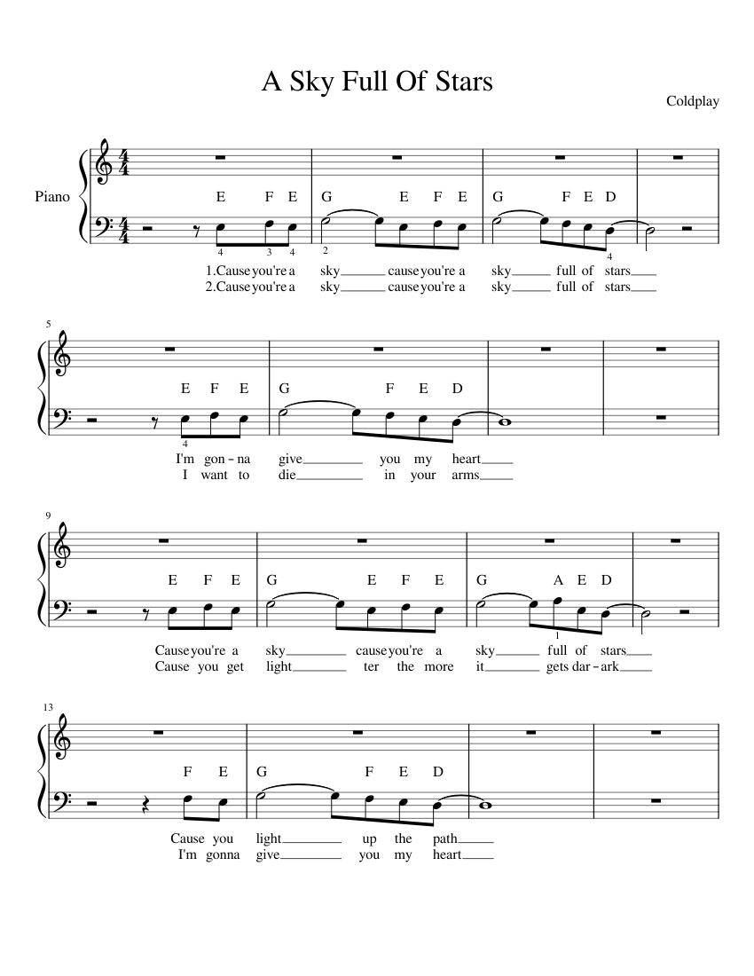 A Sky Full of Stars Easy Easy Piano Sheet music for Piano (Solo