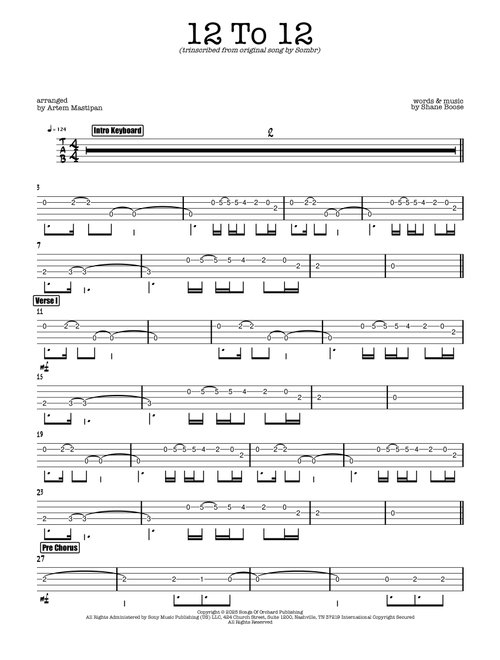 12 To 12 (Arr. Artem Mastipan) - sombr (Bass Tab)