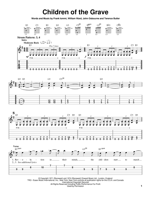 Children Of The Grave - Black Sabbath, White Zombie, Ozzy Osbourne (Easy Guitar with TAB)
