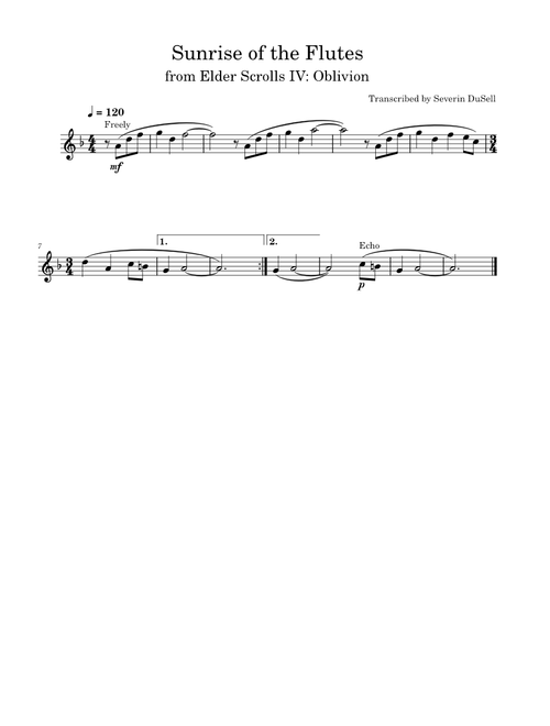 Sunrise of the Flutes - Jeremy Soule, opening flute solo transcribed by Severin DuSell