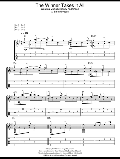 The Winner Takes It All - ABBA (Easy Guitar with TAB)