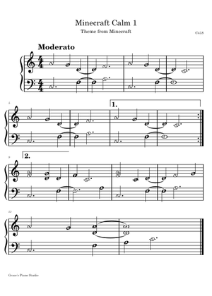 Calm 1 (Old) – C418 - Minecraft (Easy Piano) Sheet Music for Piano ...
