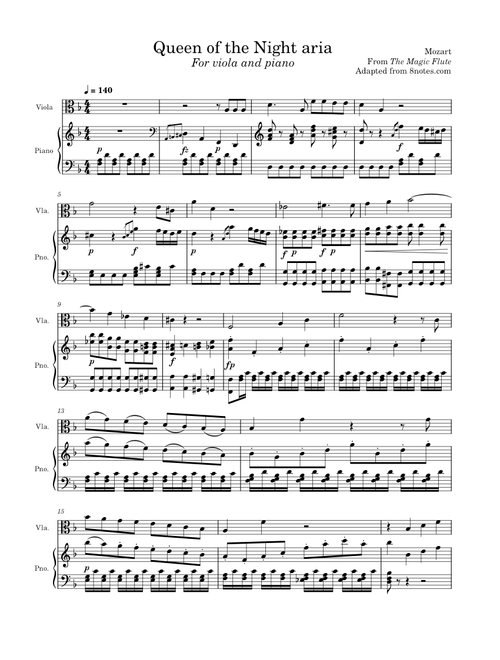 Queen Of The Night aria for Viola and Piano