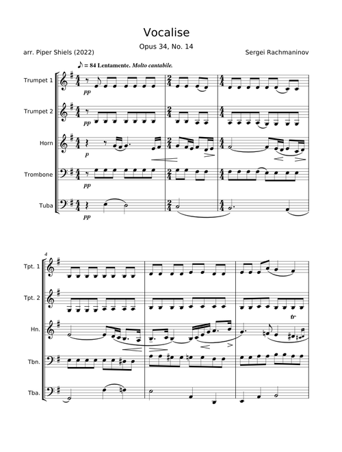 Vocalise - Sergei Rachmaninoff (Brass Quintet)