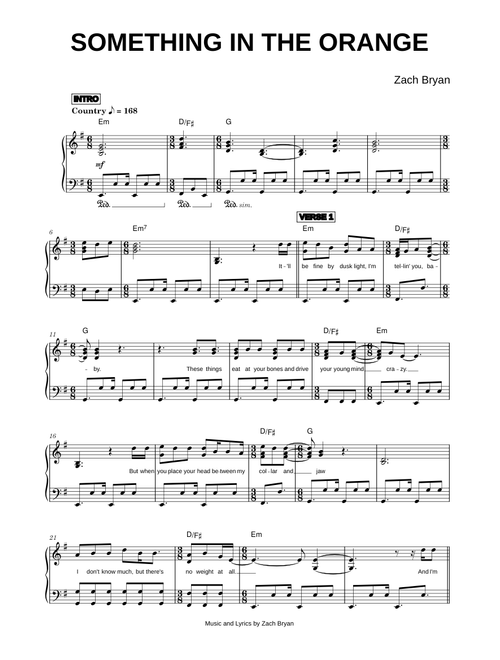 Something In The Orange - Zach Bryan (Piano)