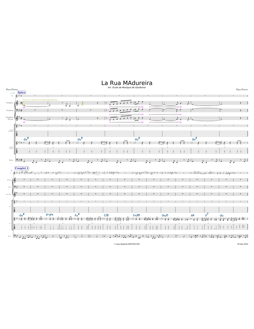 La rua Madureira Nino Ferrer ( Sheet music for Trombone, Flute, Saxophone baritone, Guitar