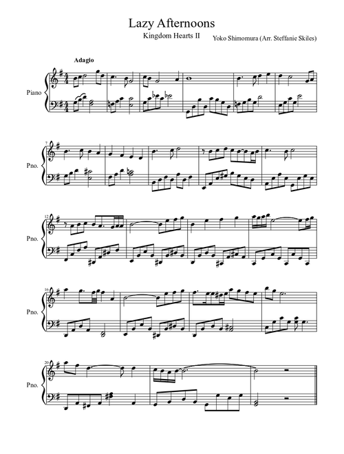 Lazy Afternoons (Kingdom Hearts II) [Piano]