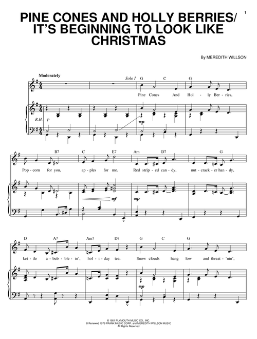 Pine Cones And Holly Berries/It's Beginning To Look Like Christmas - Meredith Willson (Piano Vocal)
