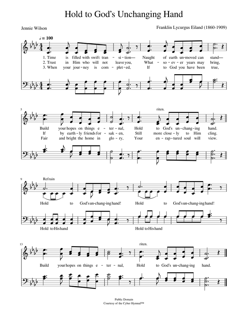 Hold to god’s unchanging hand Franklin L. Eiland Sheet music for