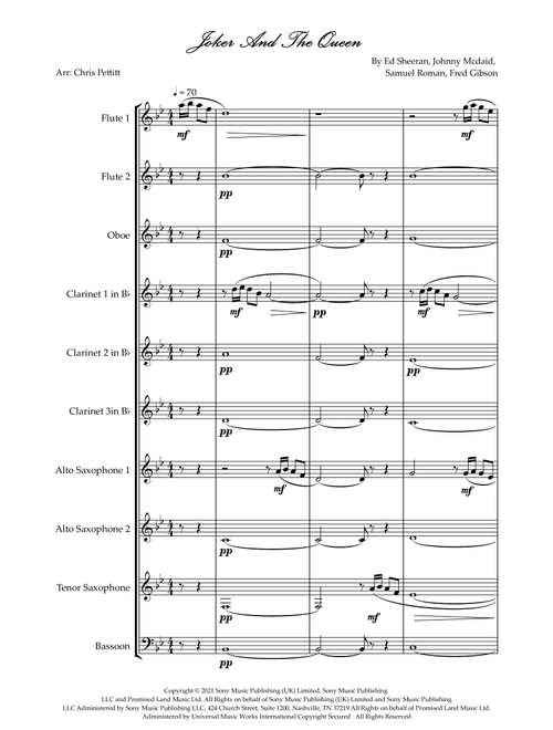 The Joker And The Queen (Arr. Chris Pettitt) - Ed Sheeran (Woodwind Ensemble)