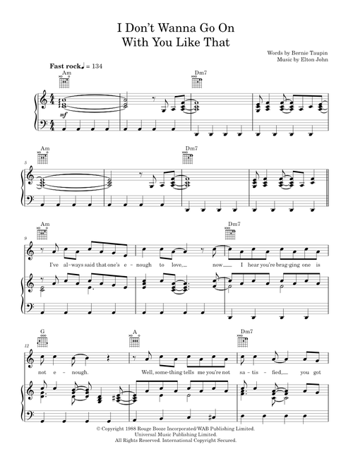 I Don't Wanna Go on with You Like That - Elton John (Piano-Vocal-Guitar (Piano Accompaniment))