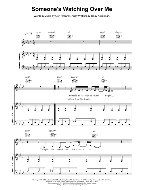 Someone's Watching Over Me - Geri Halliwell (Piano-Vocal-Guitar (Piano Accompaniment))
