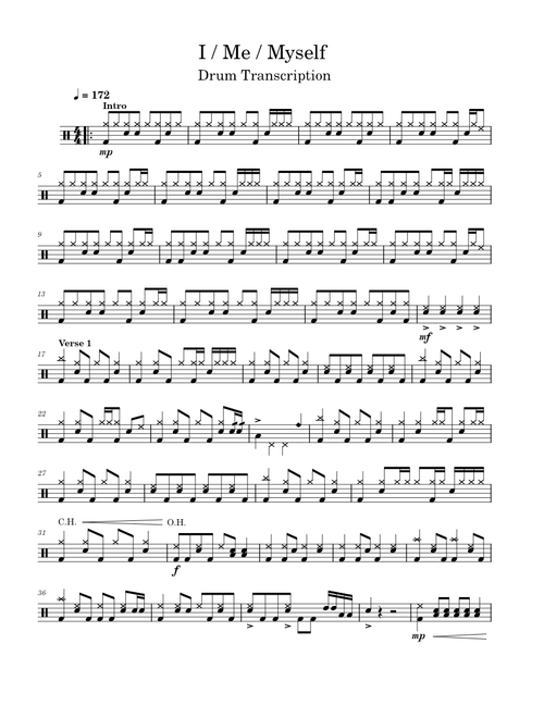 I/Me/Myself Drum Transcription