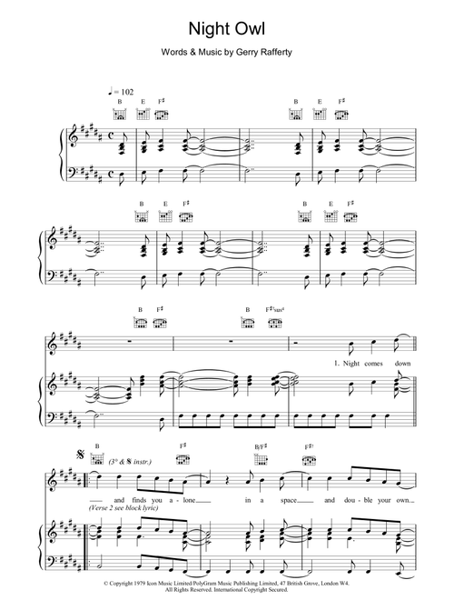 Night Owl - Gerry Rafferty (Piano-Vocal-Guitar (Piano Accompaniment))