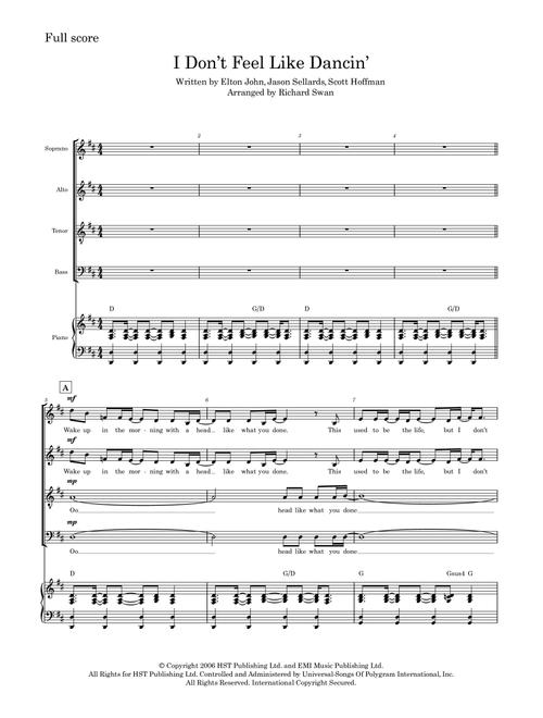I Don't Feel Like Dancin' (Arr. Richard Swan) - Scissor Sisters (Choral, SATB)
