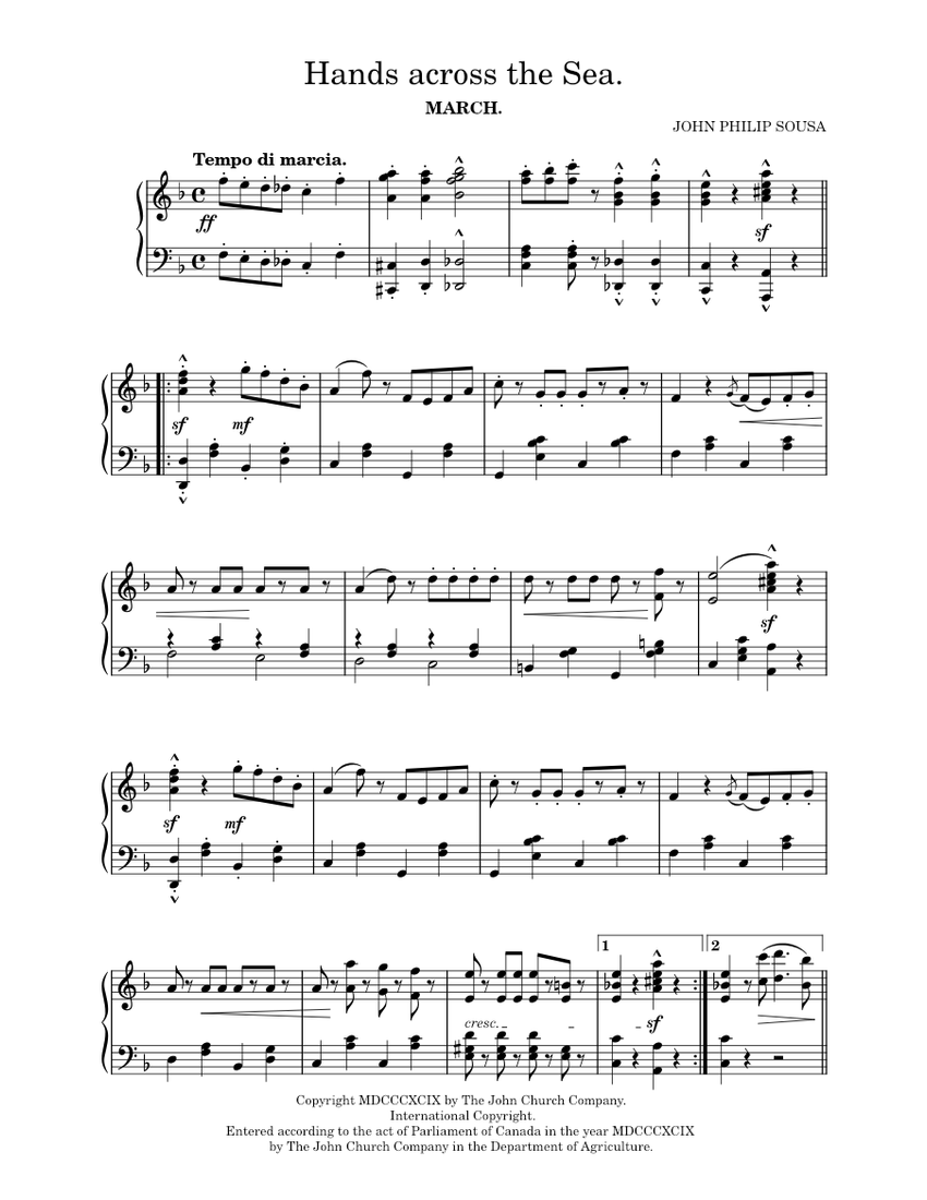 Hands Across the Sea John Philip Sousa Sheet music for Piano (Solo