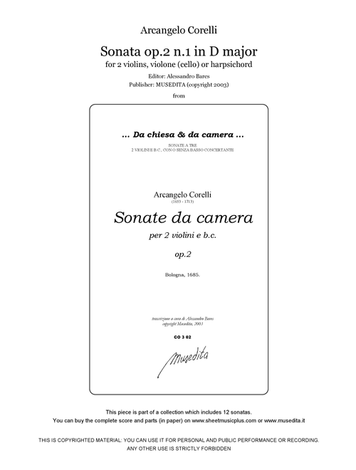 Corelli, Sonata op.2 n.1 in D major (Arr. Alessandro Bares) - Arcangelo Corelli (Small Ensemble)