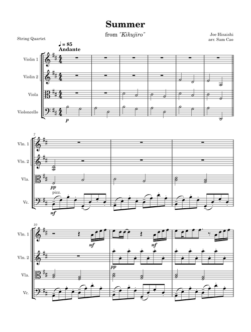 Summer (arr. for String Quartet) - Joe Hisaishi