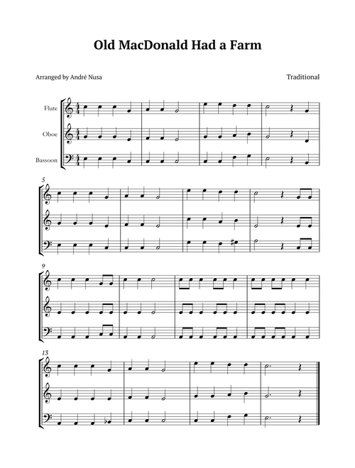 Old MacDonald Had a Farm (Arr. André Nusa) - Traditional (Woodwind Ensemble)