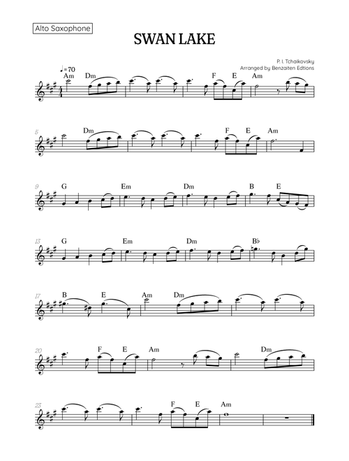 Swan Lake (Theme) • Pyotr Ilyich Tchaikovsky | Alto Sax Sheet Music (chords) (Arr. Benzaiten Editions) - Pyotr Illyich Tchaikovsky (Alto Sax Solo)