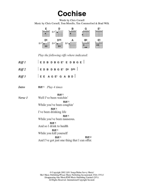 Cochise - Audioslave (Guitar Chords-Lyrics)