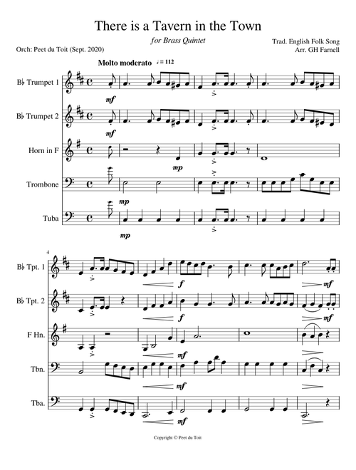 There is a Tavern in the Town - arr. GH Farnell (Brass Quintet)