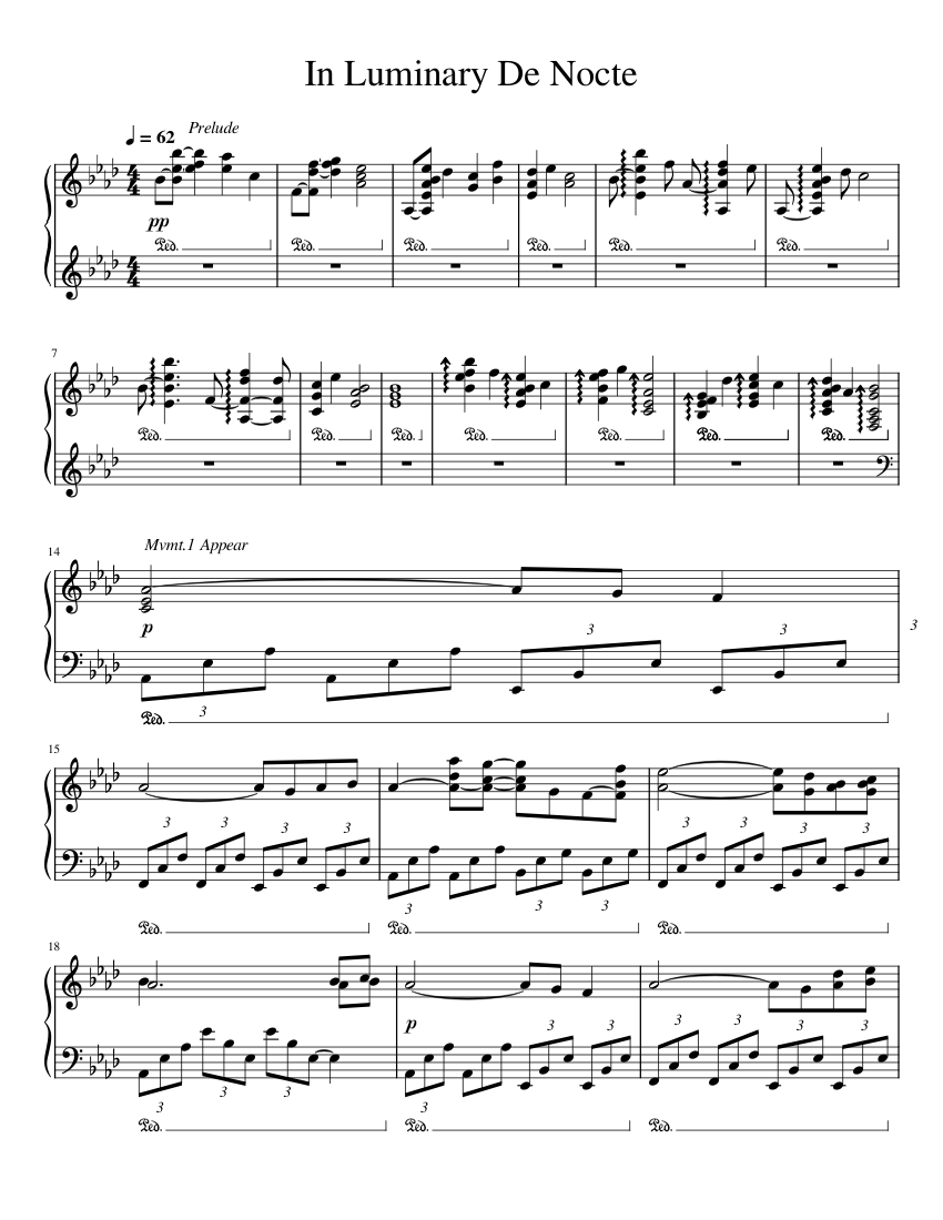 In Luminary De Nocte Unfinished Sheet Music For Piano Solo