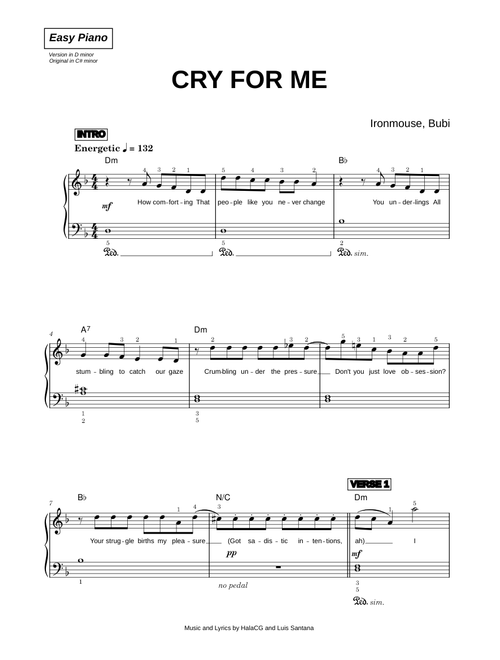 Cry For Me - Ironmouse, Bubi (Easy Piano)