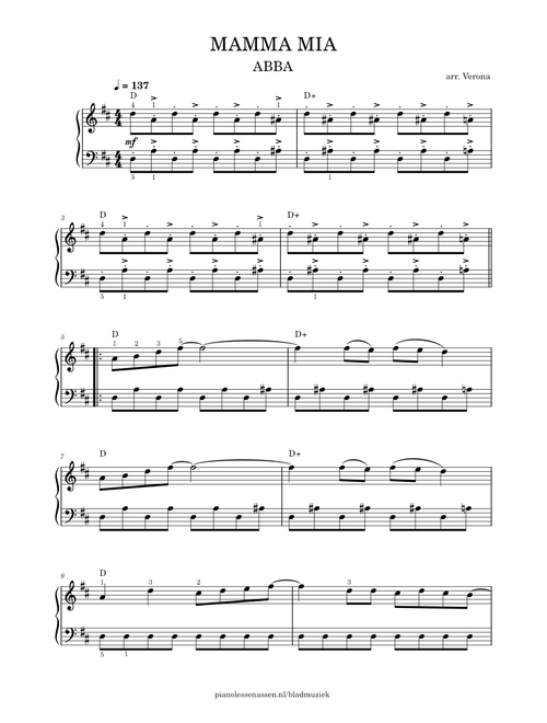 MAMMA MIA - ABBA (EASY Piano) with chords