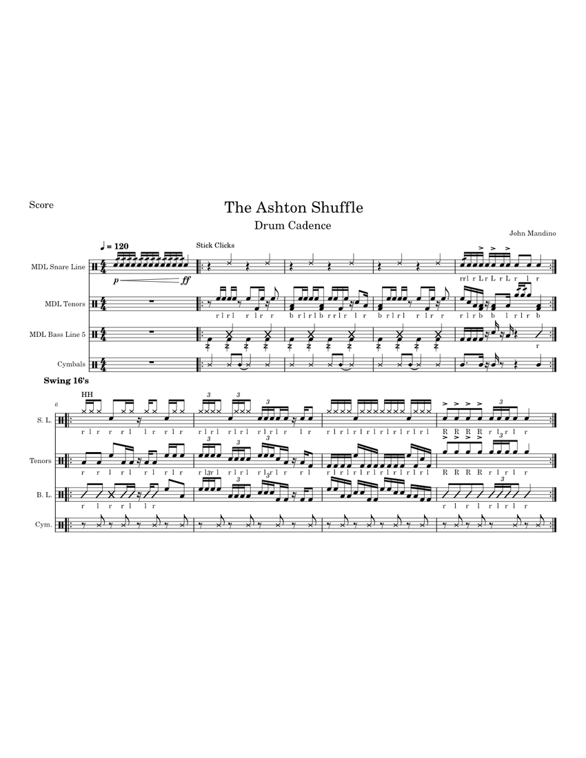 The Ashton Shuffle Sheet music for Snare drum, Crash, Tenor drum, Bass