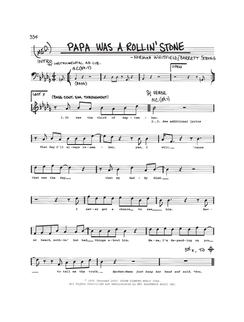 Papa Was A Rollin' Stone - The Temptations (Real Book - Melody-Chords)