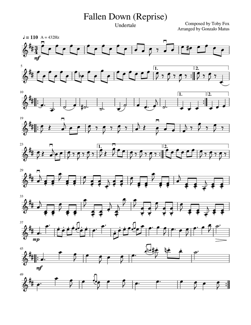 Fallen Down Reprise Violin Solo Sheet Music For Violin Solo 