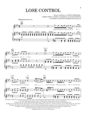 Play Official version of Lose Control Sheet Music by Teddy Swims for ...