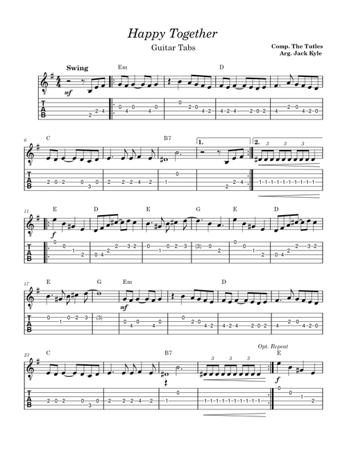 Happy together – The Turtles / Guitar Tabs