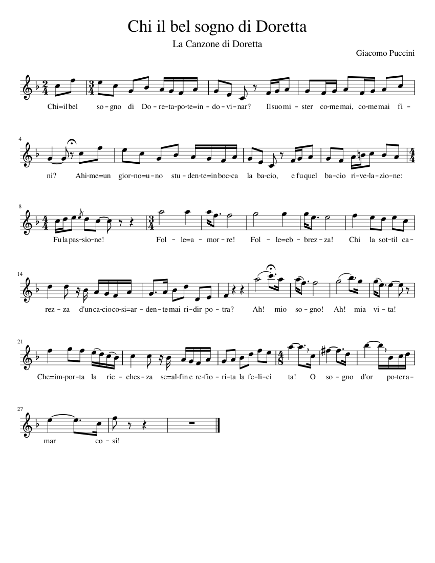 Chi_il_bel_sogno_di_Doretta Sheet music for Piano (Solo) Chi_il_bel_sogno_di_Doretta Sheet music for Piano (Solo)