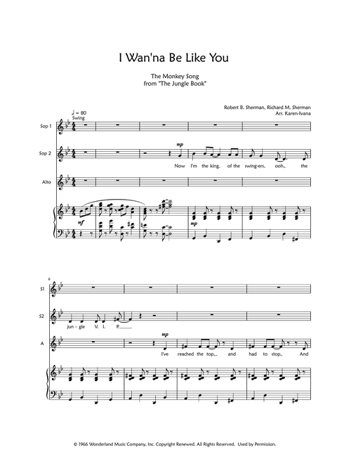 I Wan'na Be Like You (The Monkey Song) (Arr. Karen Ivana) - Richard M Sherman, Robert B Sherman (Choral, SSA)