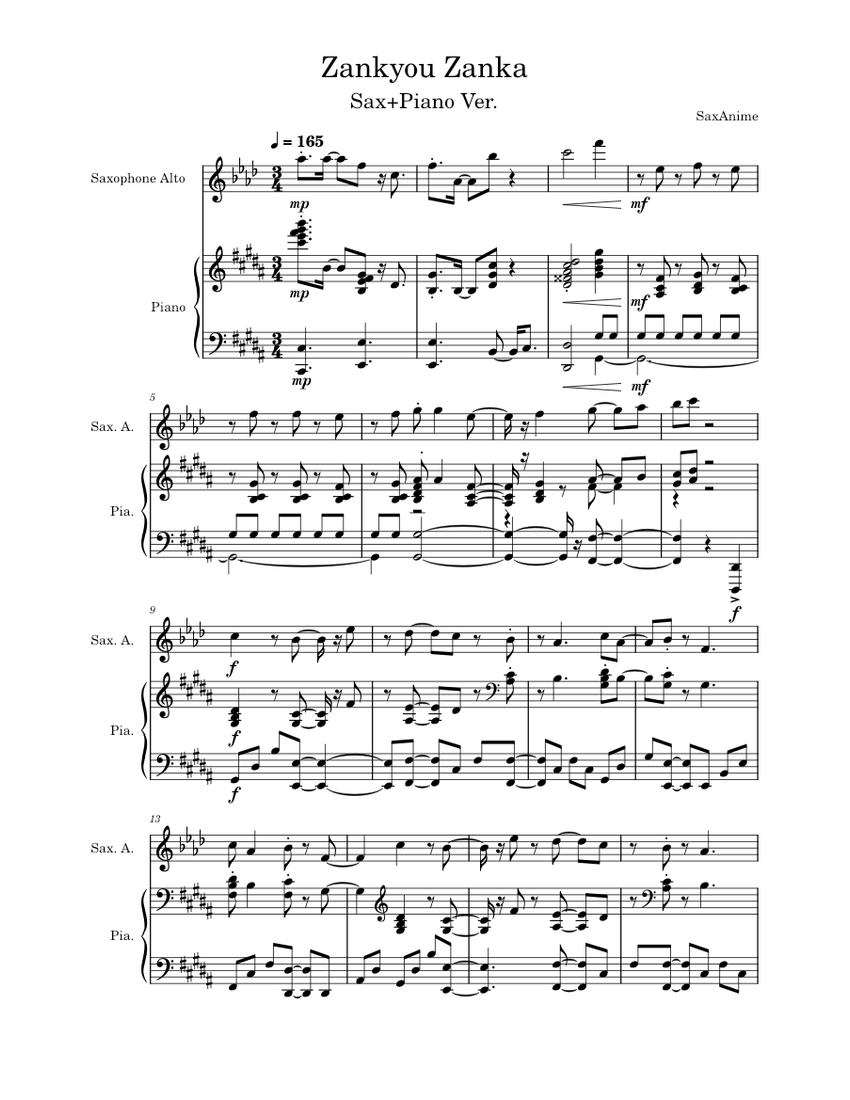 Zankyou Zanka Sax/Piano - Demon Slayer OP3 Sheet music for