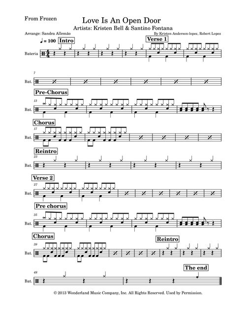Love Is An Open Door (Arr. Sandra Allemão) - Kristen Bell & Santino Fontana (Drums)