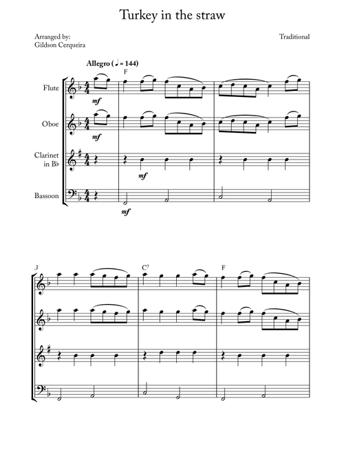Turkey in the straw (Arr. Gildson Cerqueira) - Traditional (Woodwind Ensemble)