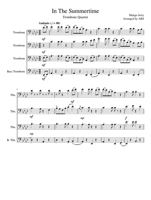 In the summertime – trombone quartet