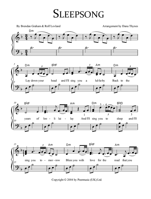 Sleepsong (Arr. Dana Thynes, Music-for-Music-Teachers.com) - Secret Garden (Piano-Vocal-Guitar (Piano Accompaniment))