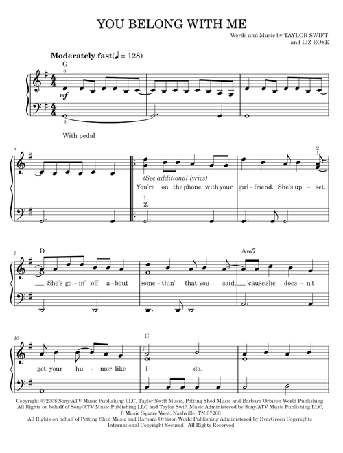 You belong with me - Taylor Swift (Easy Piano)
