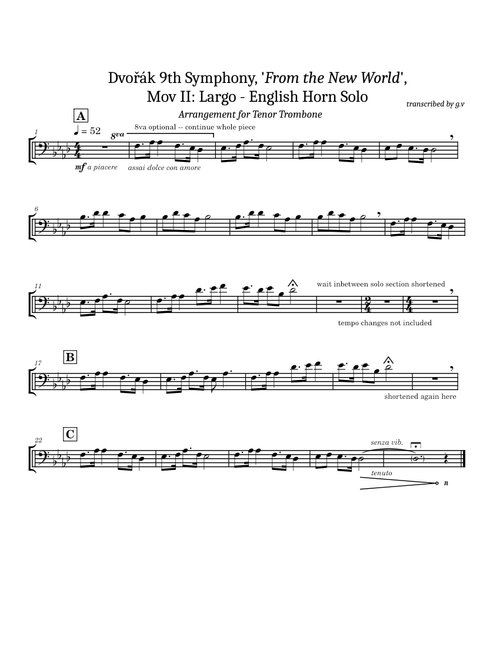 Largo from the New World Symphony – Antonín Dvořák English Horn Solo Trombone Arrangement