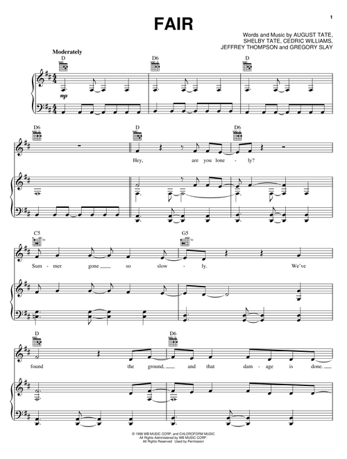 Fair - Remy Zero, Garden State (Movie) (Piano-Vocal-Guitar)