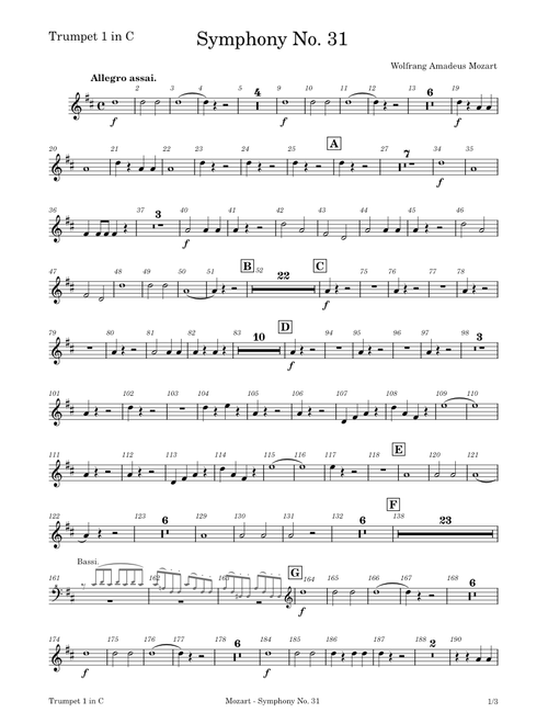 Symphony No.31 in D major, K.297/300a – Wolfgang Amadeus Mozart Mozart Symphony No 31 - Trumpet 1 in C