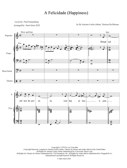 A Felicidade (Arr. Sarit Aloni) - Antonio Carlos Jobim, Vinicius de Moraes (Choral, SATB divisi)