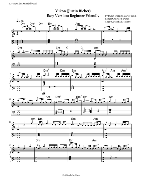 Yukon (Arr. Annabelle Ayl) - Justin Bieber (Easy Piano)